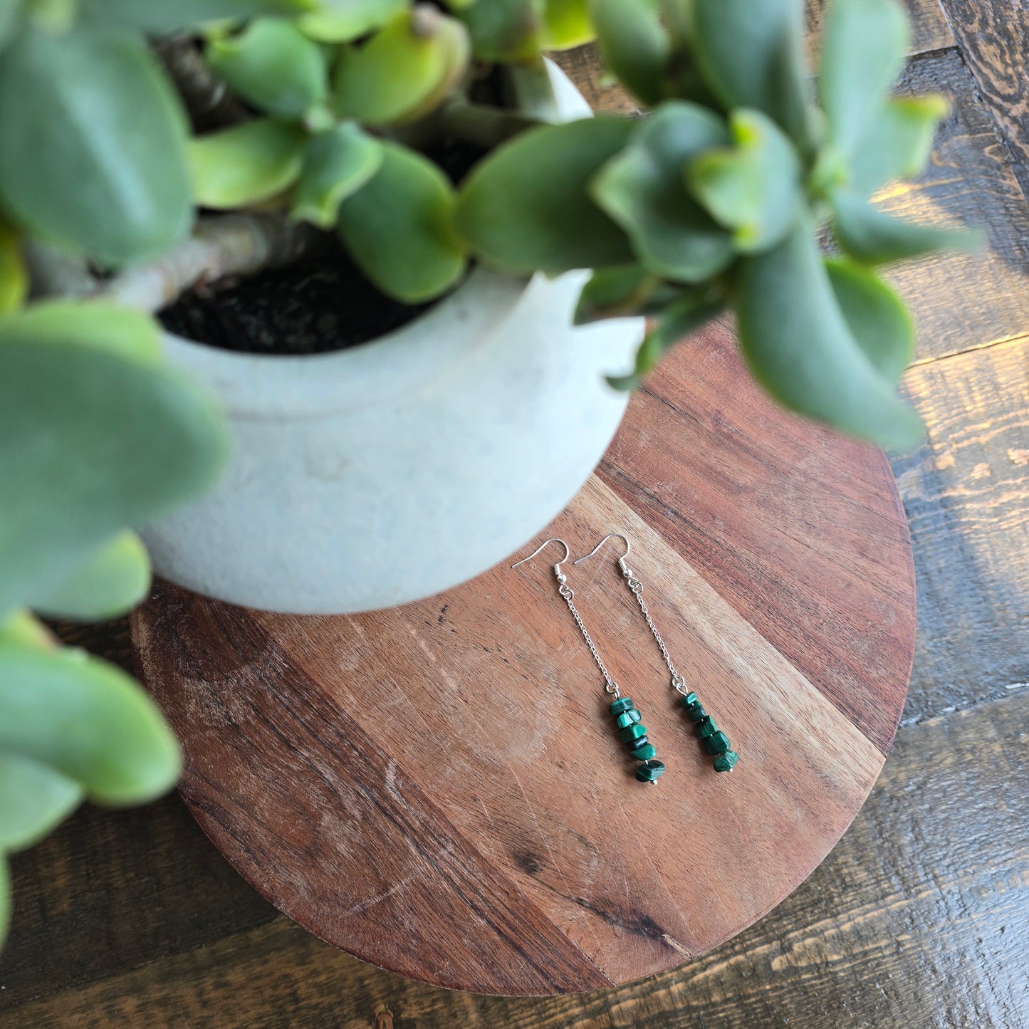 Bar and Chain Malachite Earrings