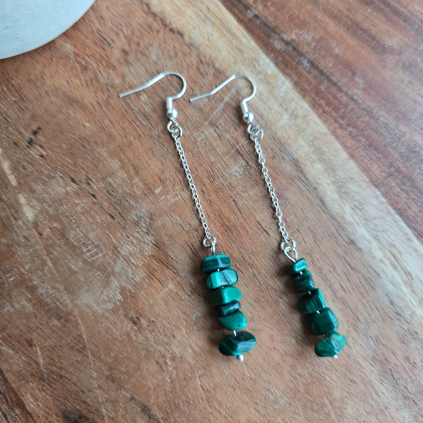 Bar and Chain Malachite Earrings