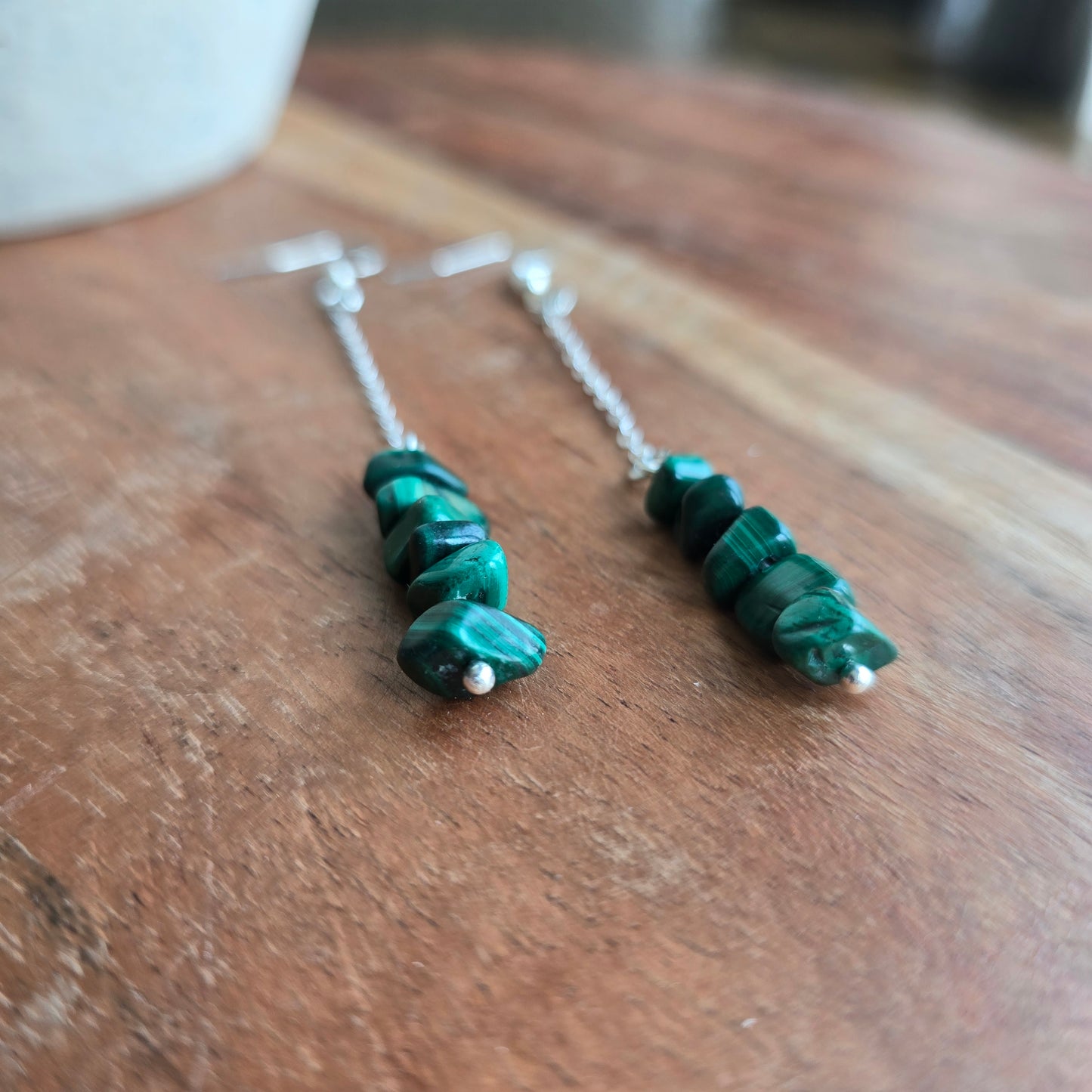 Bar and Chain Malachite Earrings