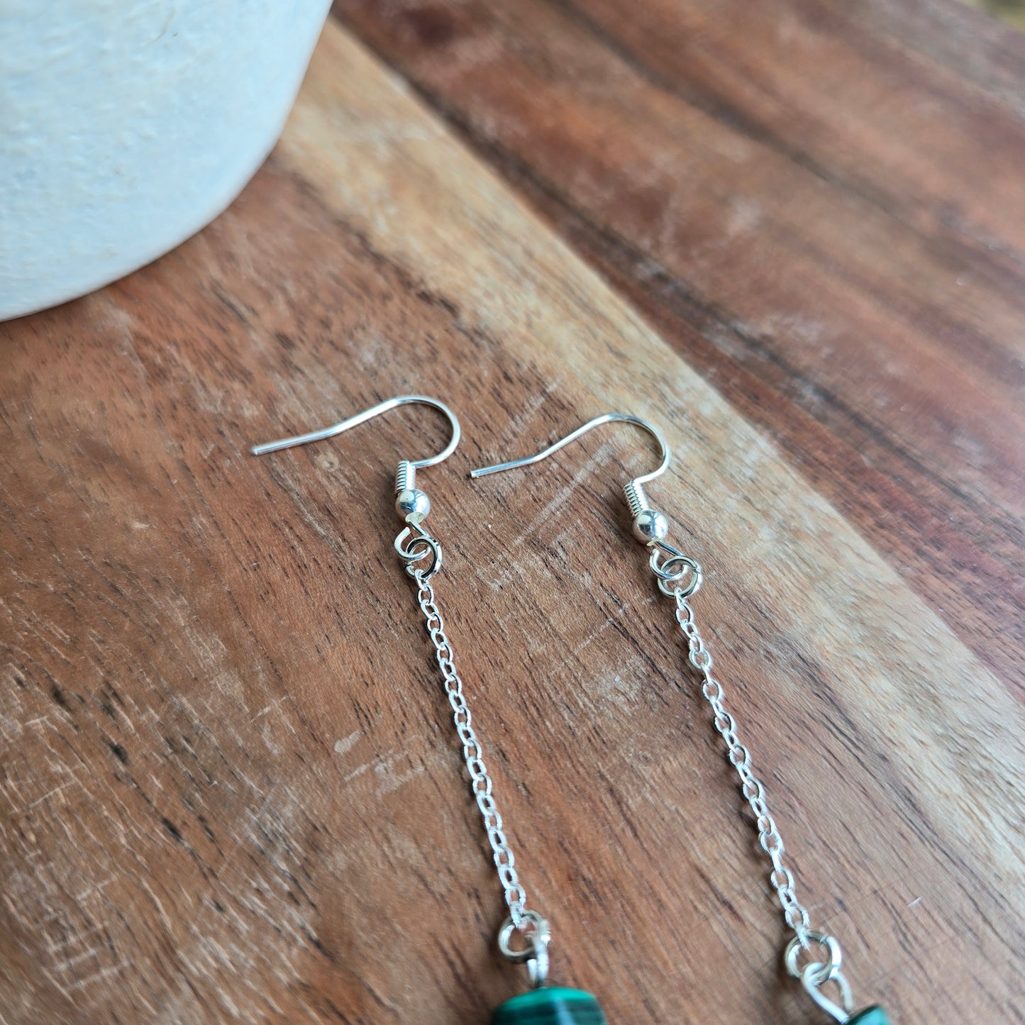 Bar and Chain Malachite Earrings