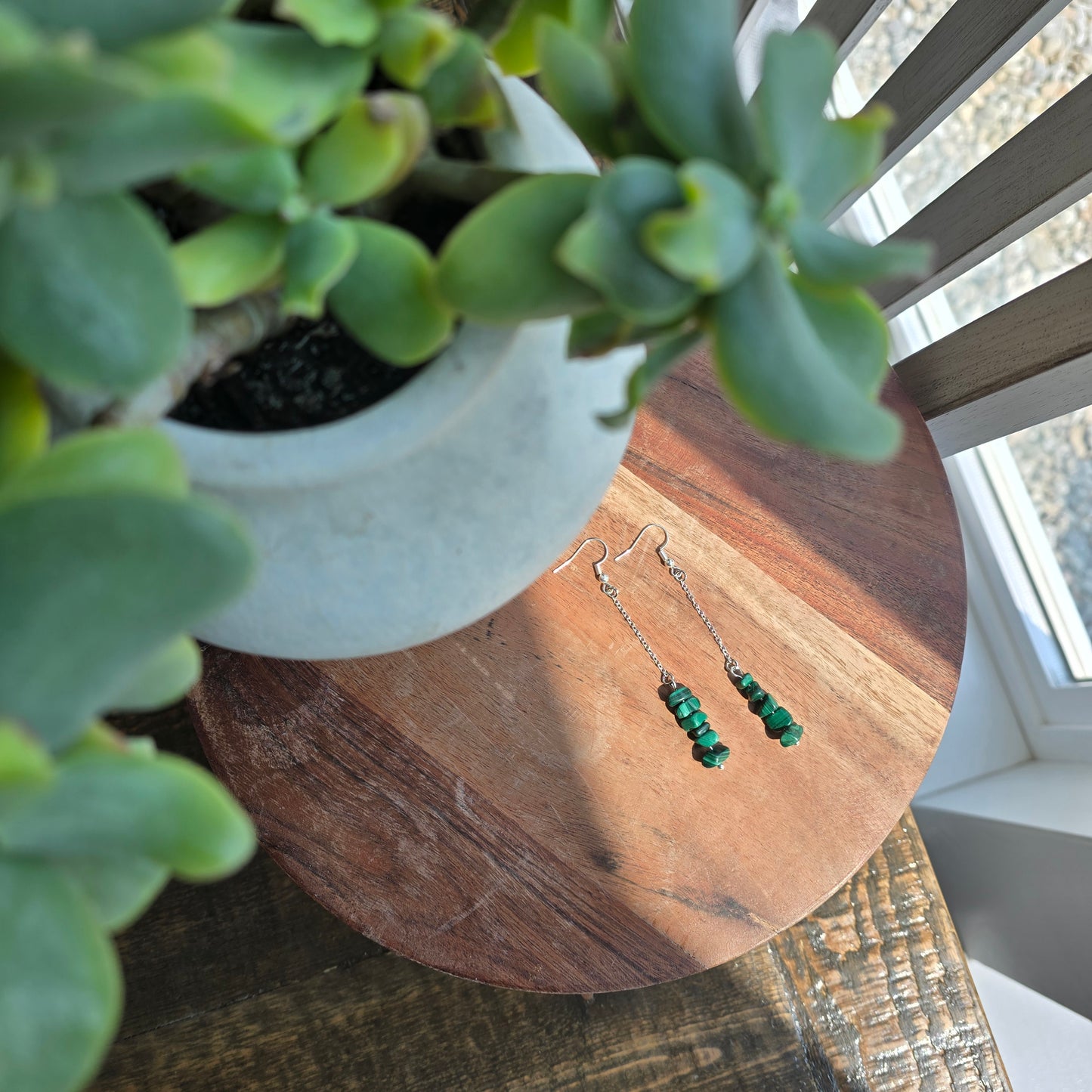 Bar and Chain Malachite Earrings