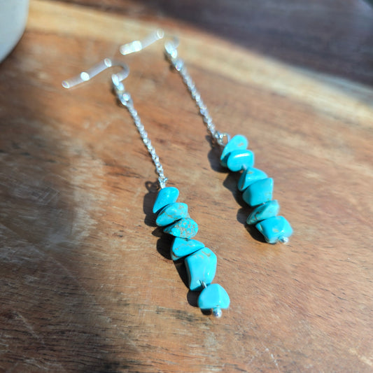 Bar and Chain Turquoise Dyed Howlite Earrings