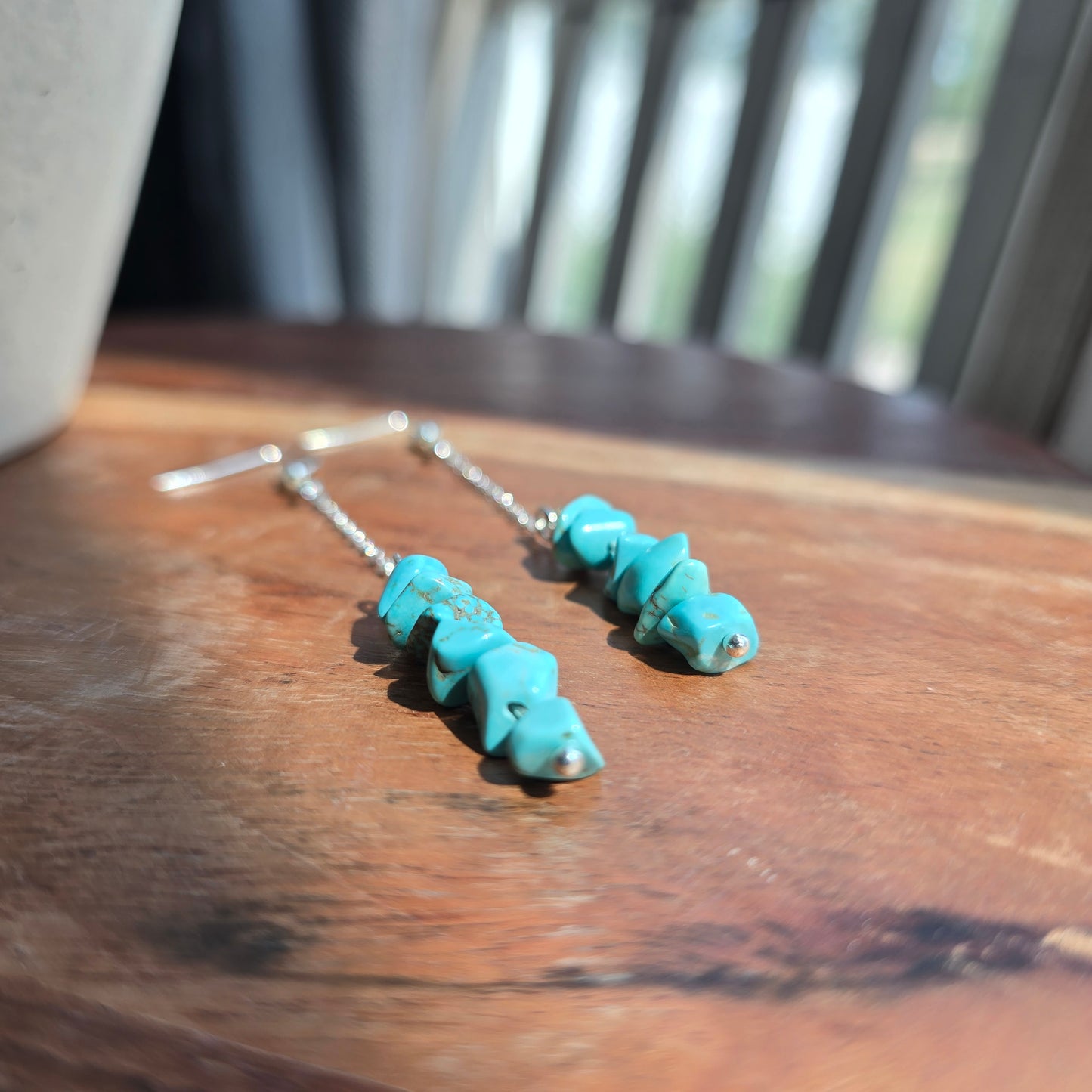 Bar and Chain Turquoise Dyed Howlite Earrings