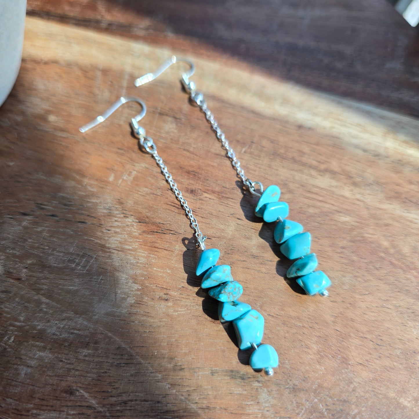 Bar and Chain Turquoise Dyed Howlite Earrings