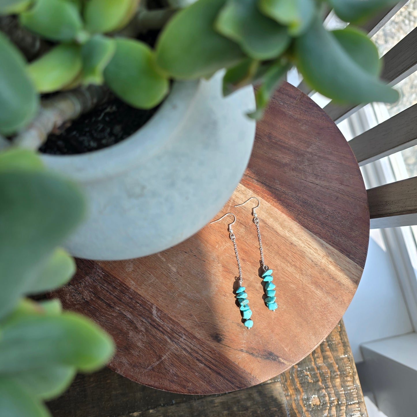 Bar and Chain Turquoise Dyed Howlite Earrings