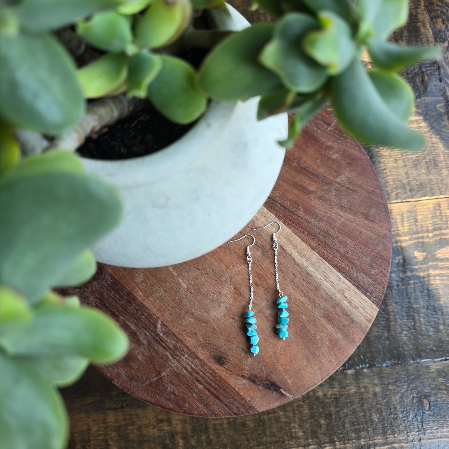 Bar and Chain Turquoise Dyed Howlite Earrings