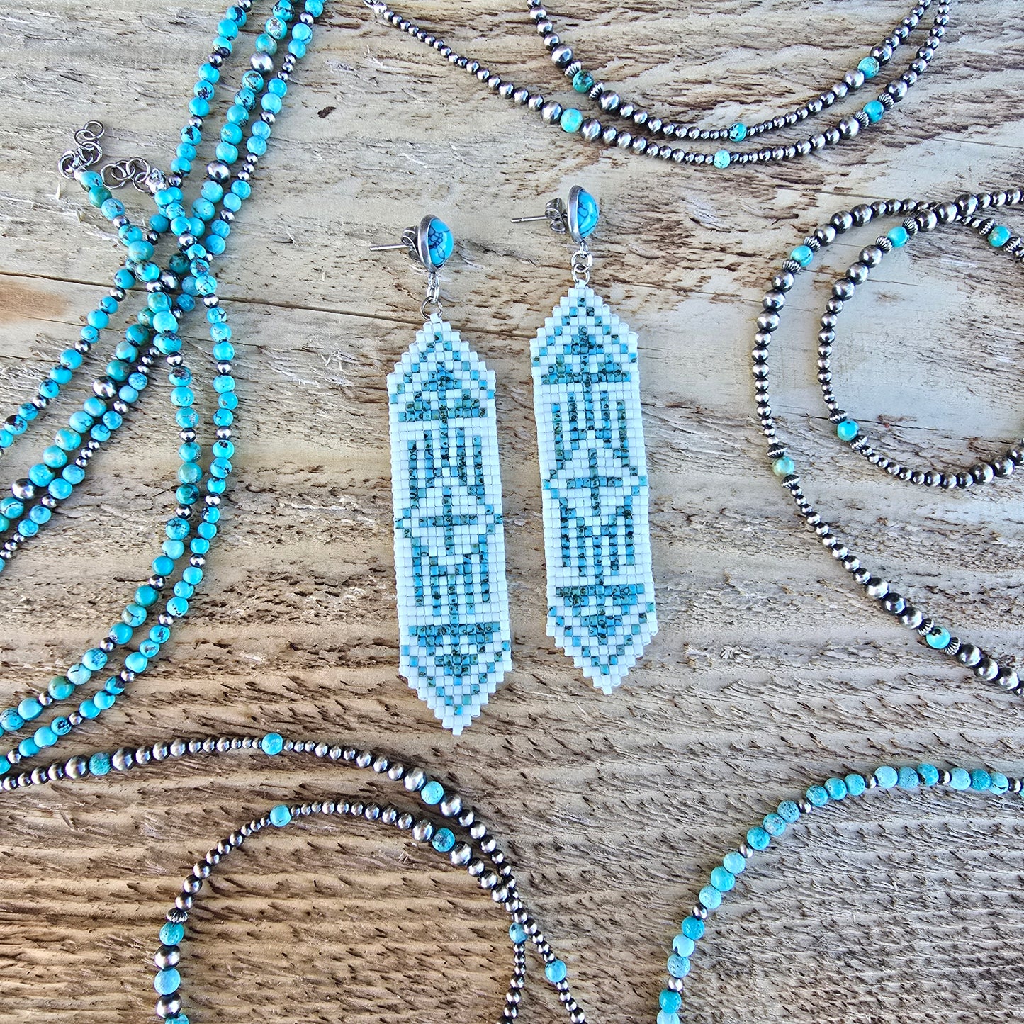 Beaded Cinch Earrings "Turquoise Picasso"