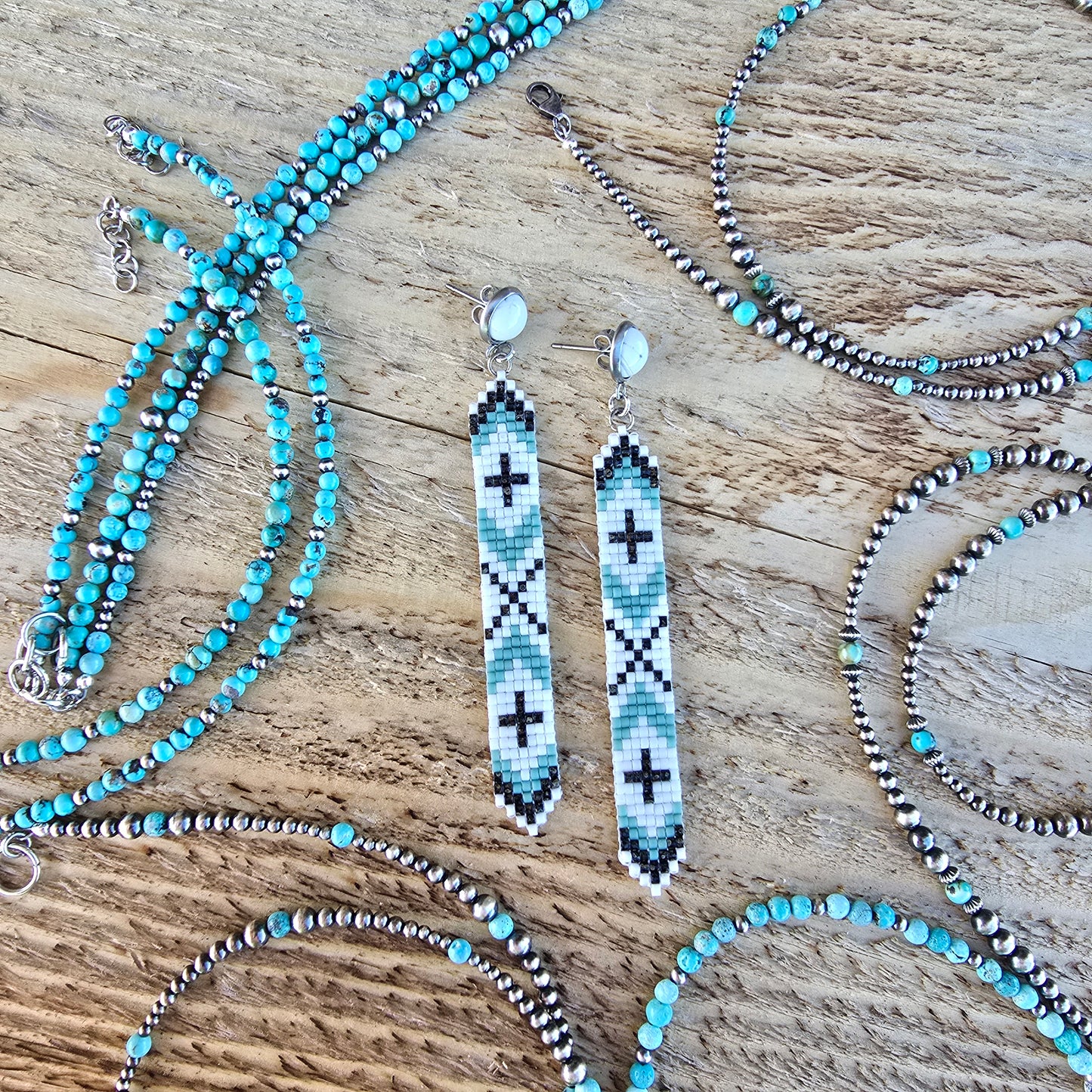 Beaded Thin Cinch Earrings "Seafoam"