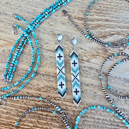 Beaded Thin Cinch Earrings "Seafoam"