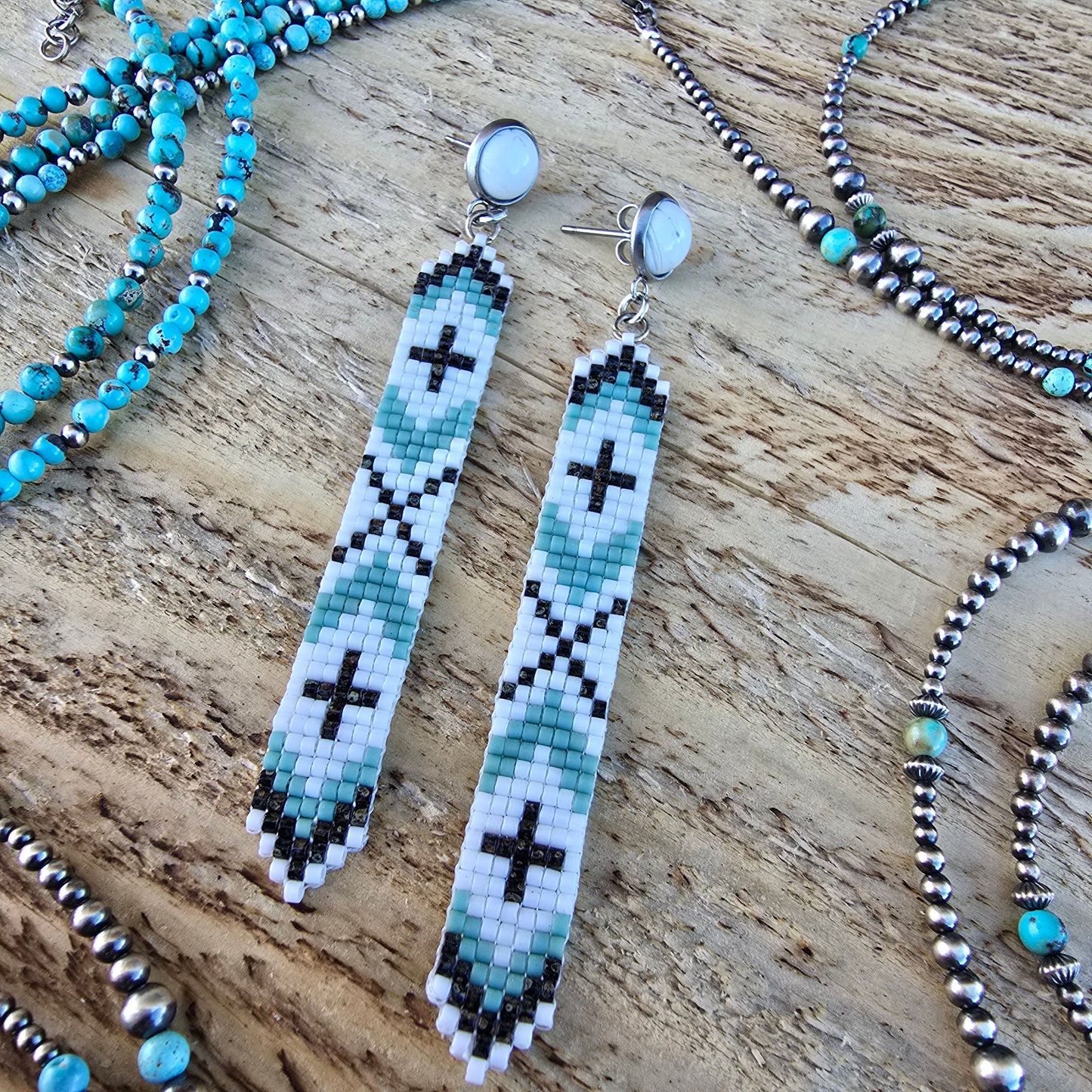 Beaded Thin Cinch Earrings "Seafoam"