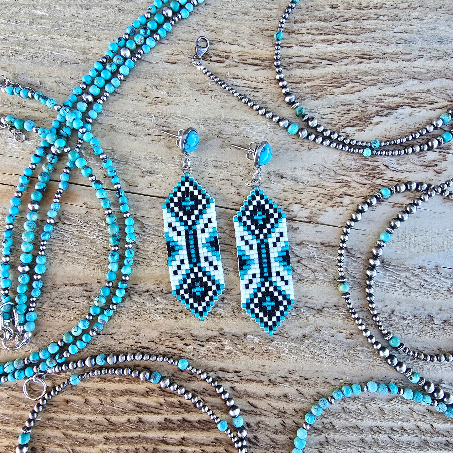 Mini Cinch Beaded Earrings "Turquoise Cowgirl"