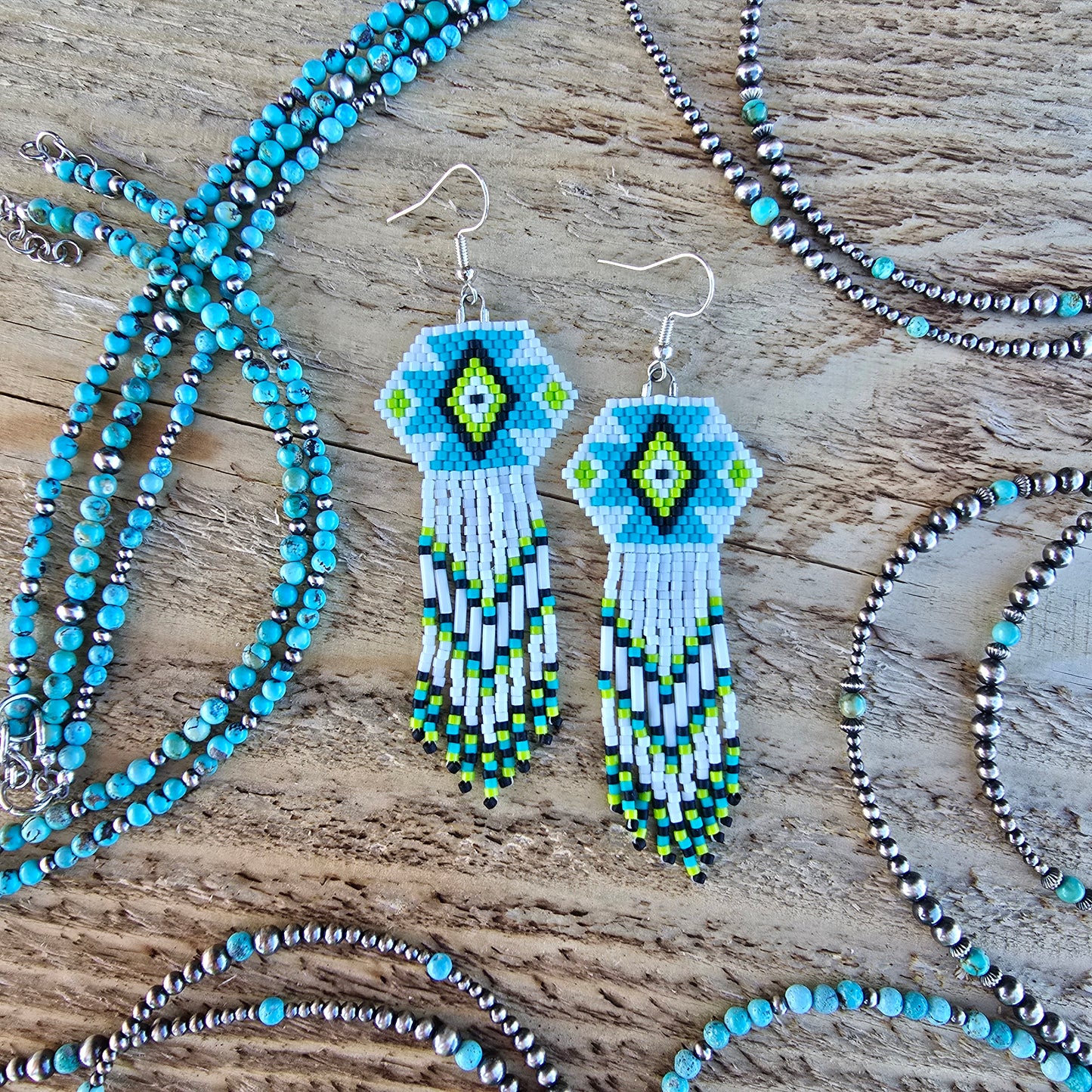 Fringe Earrings - Turquoise and Lime