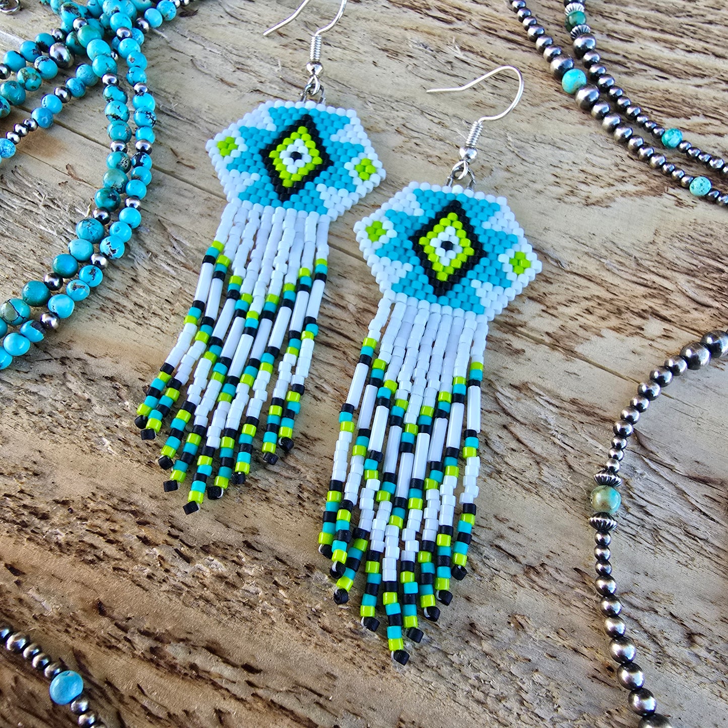 Fringe Earrings - Turquoise and Lime