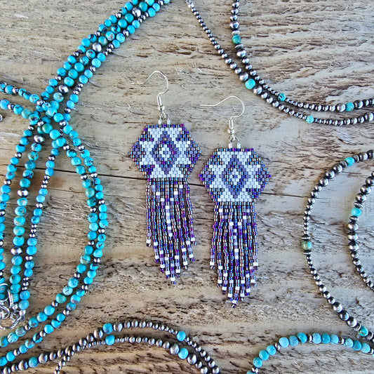 Fringe Earrings - "Shimmery Purple"