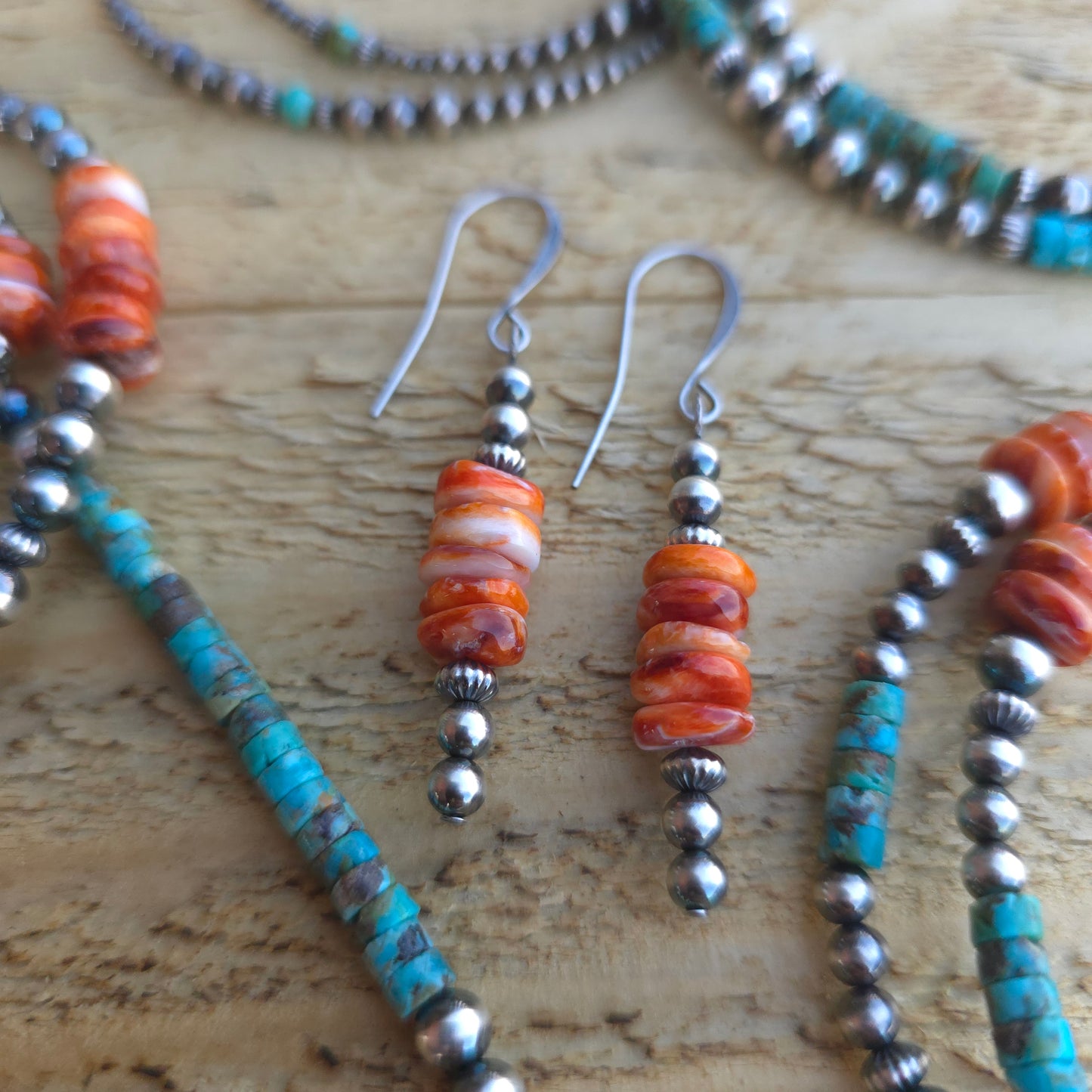 Spiny Oyster and Navajo Pearl Earrings