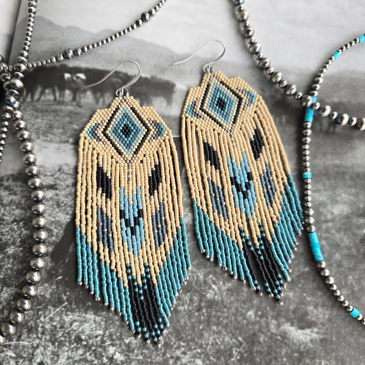Large Fringe Earrings - "Dusky Blue"