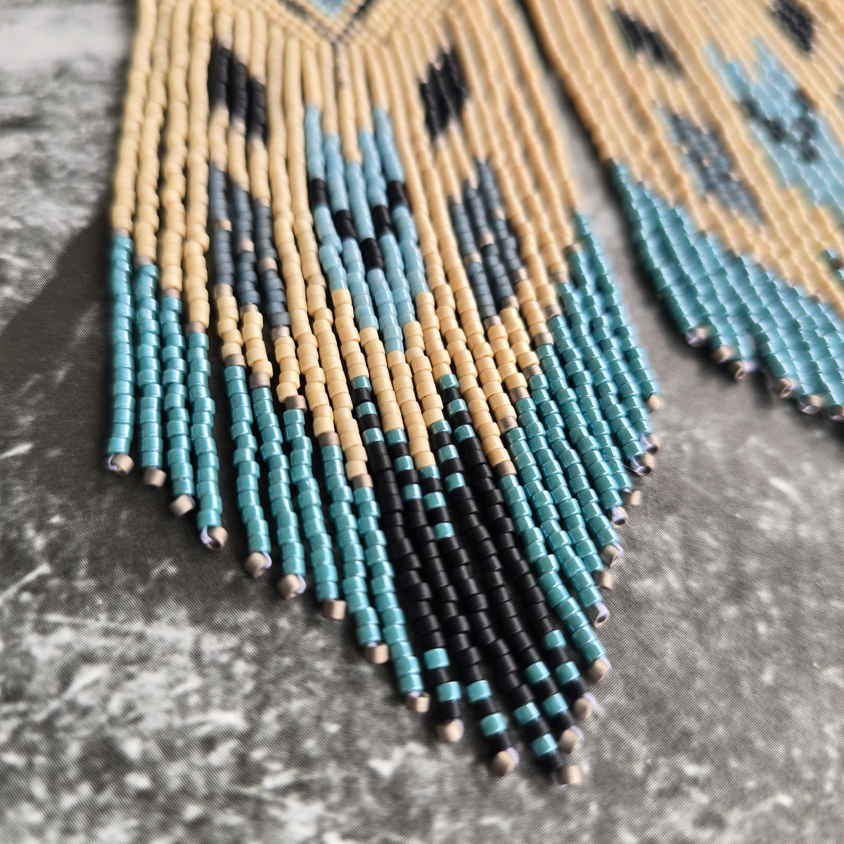 Large Fringe Earrings - "Dusky Blue"