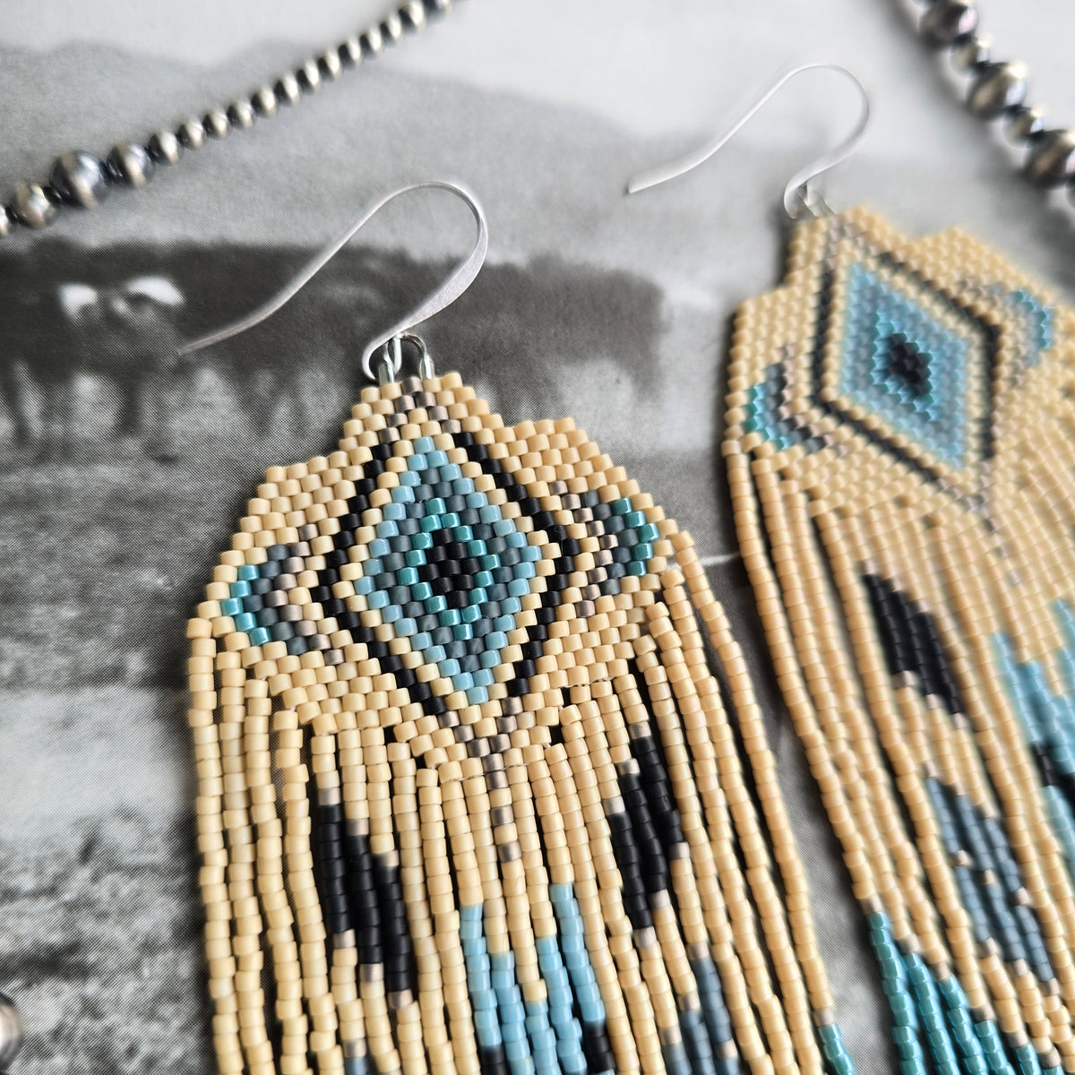 Large Fringe Earrings - "Dusky Blue"