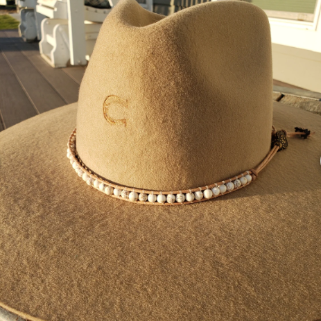 Hatband - Leather Wrap Cream Stones