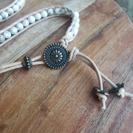 Hatband - Leather Wrap Cream Stones