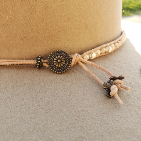 Hatband - Leather Wrap Cream Stones