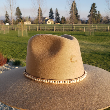 Hatband - Leather Wrap Cream Stones