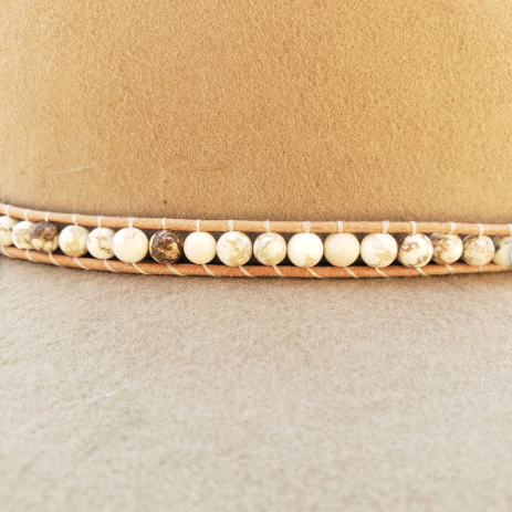 Hatband - Leather Wrap Cream Stones