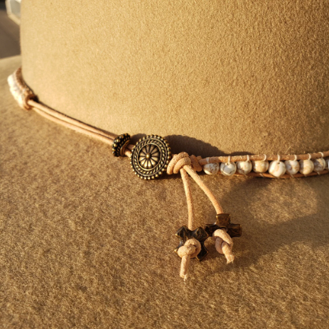 Hatband - Leather Wrap Cream Stones