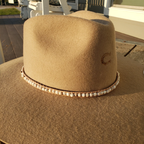 Hatband - Leather Wrap Cream Stones