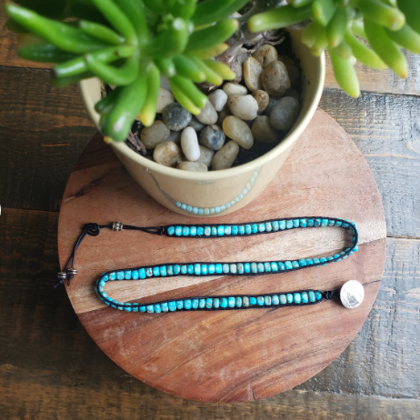 Hatband - Leather Wrap Jasper Barrel Beads