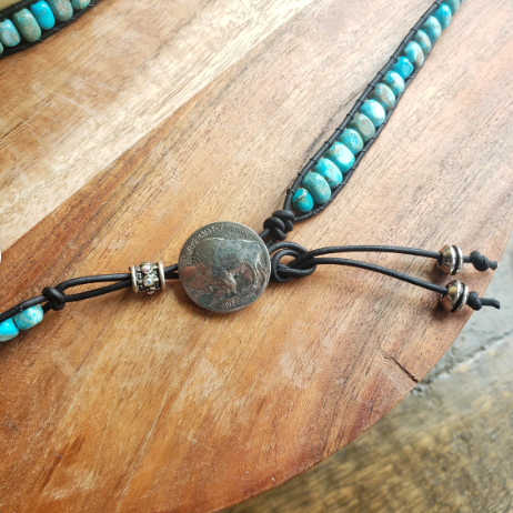 Hatband - Leather Wrap Jasper Barrel Beads