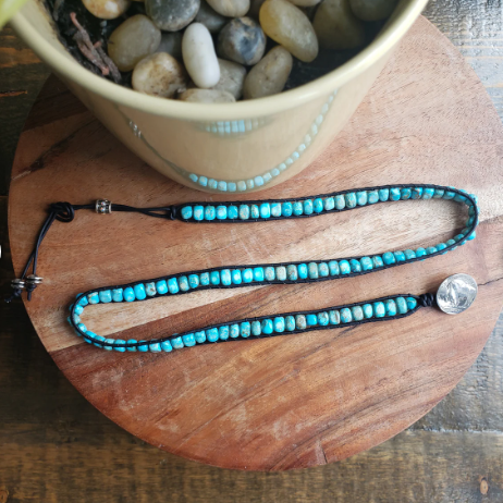 Hatband - Leather Wrap Jasper Barrel Beads