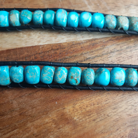 Hatband - Leather Wrap Jasper Barrel Beads