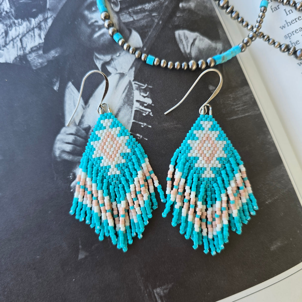 Mini Fringe Earrings "Turquoise Rose"