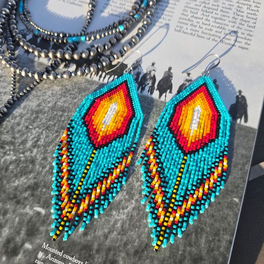 Large Fringe Earrings - "Serape Sky"