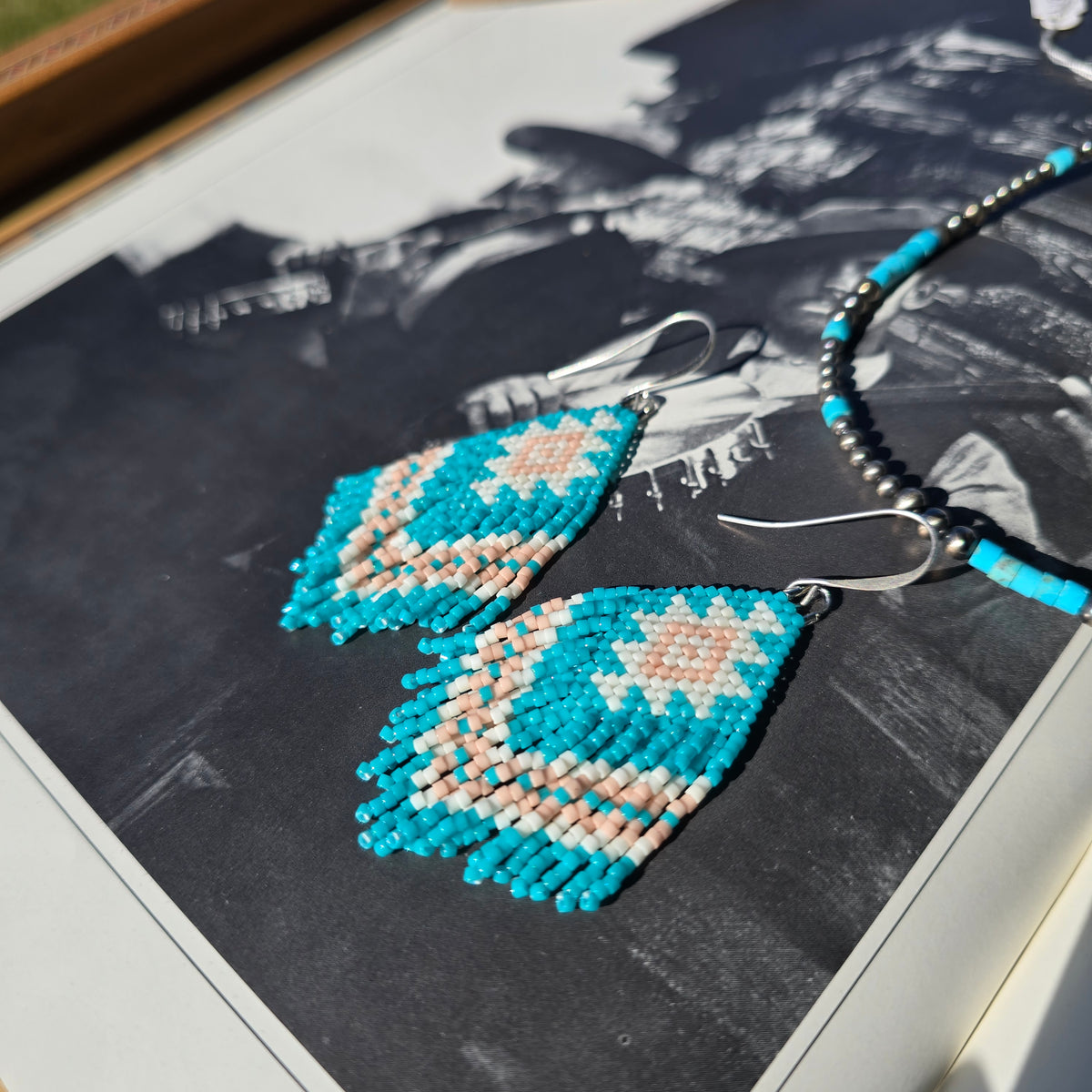 Mini Fringe Earrings "Turquoise Rose"