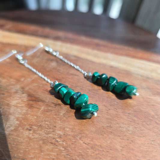 Bar and Chain Malachite Earrings