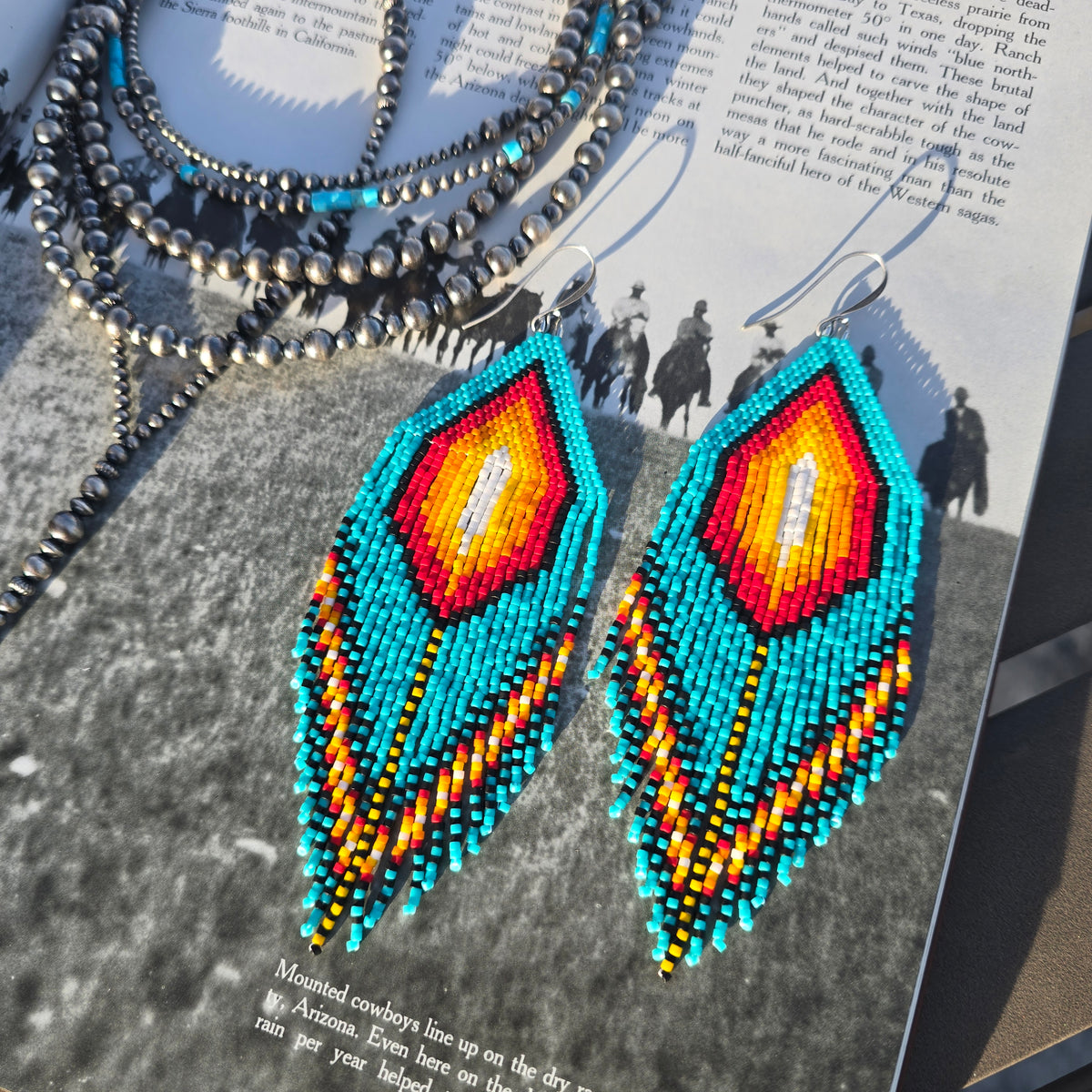 Large Fringe Earrings - "Serape Sky"