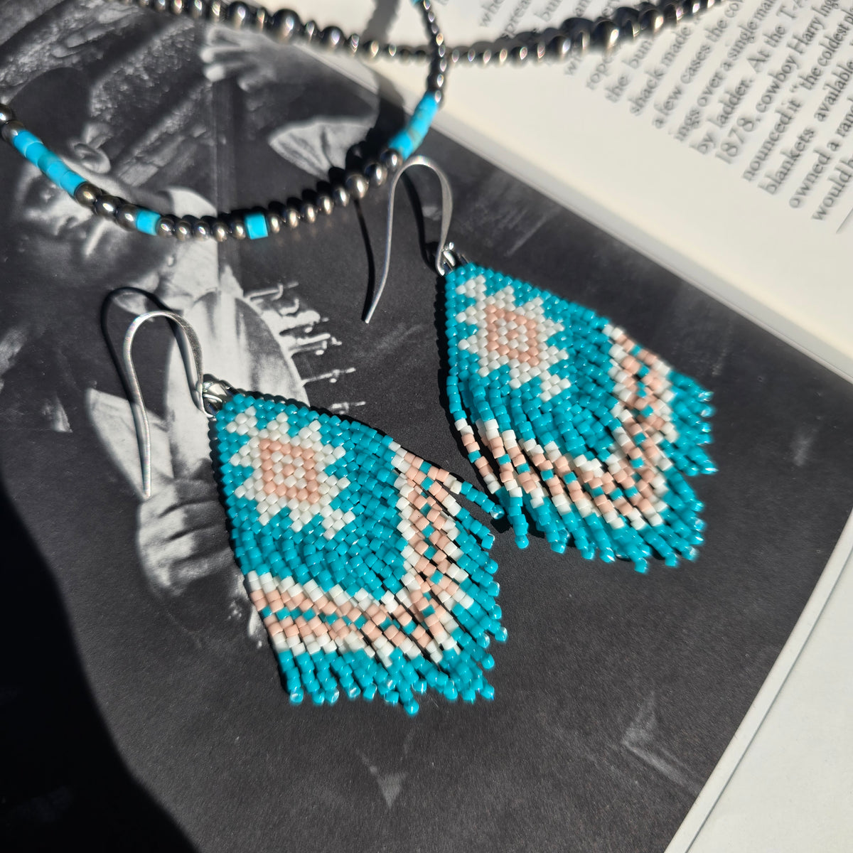 Mini Fringe Earrings "Turquoise Rose"